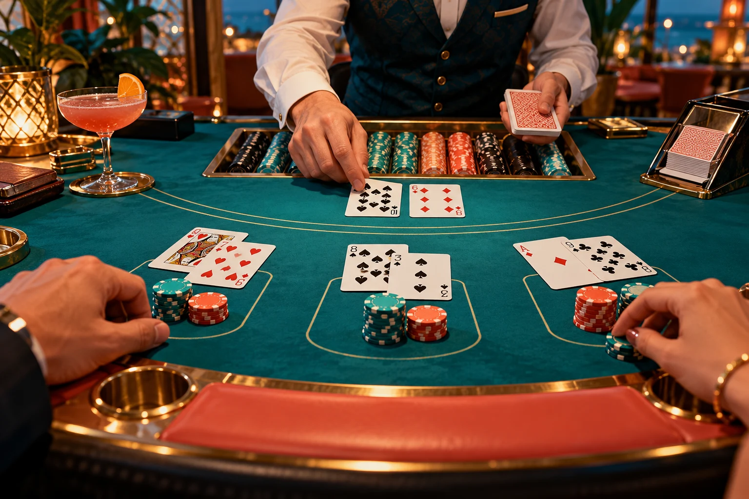 Blackjack e decisões da mão — ilustração editorial independente KK999