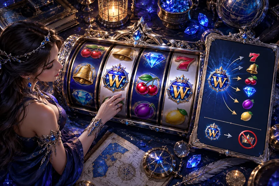 Símbolos wild dos slots — ilustração editorial independente KK999