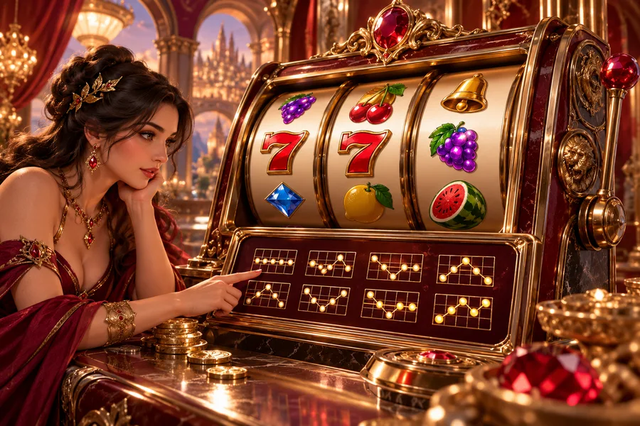 Linhas de pagamento dos slots — ilustração editorial independente KK999