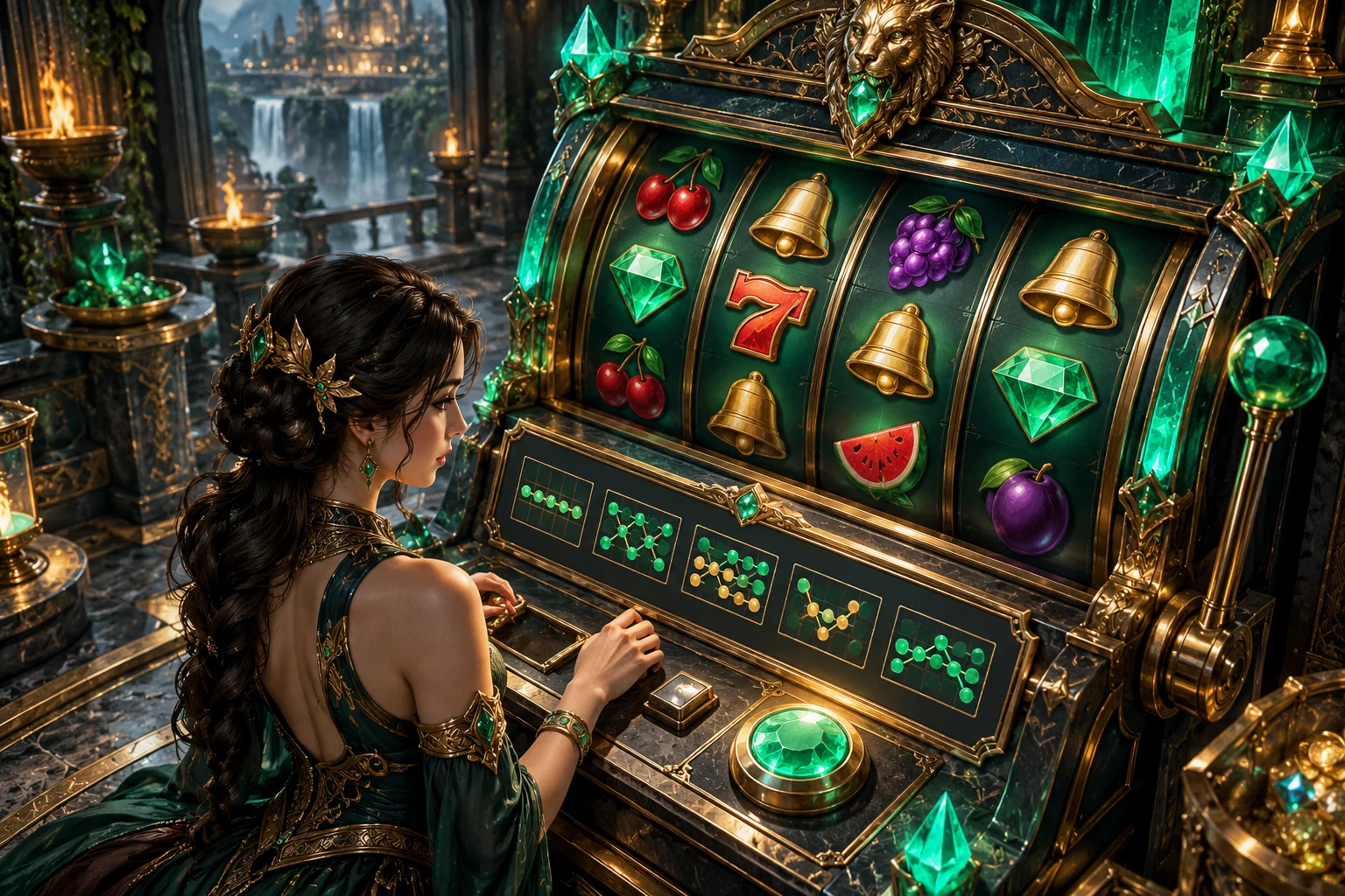 Linhas de pagamento dos slots — ilustração editorial independente KK999