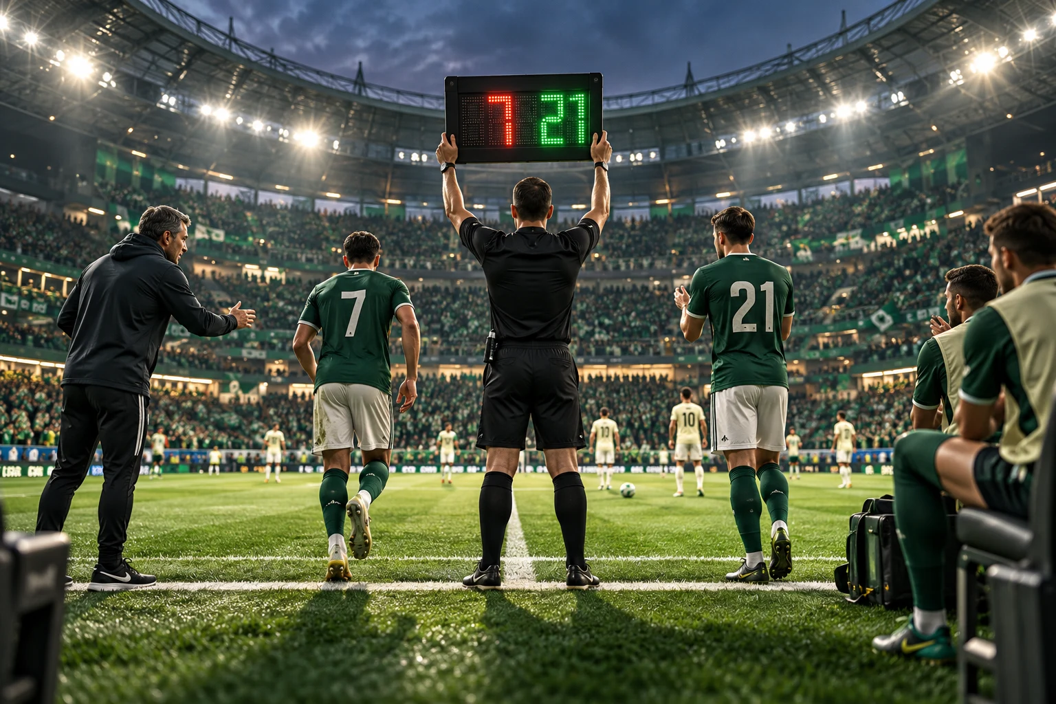 Substituições no futebol — ilustração editorial independente KK999