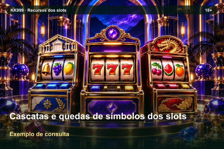 Cascatas e quedas de símbolos dos slots online: informações no Blog KK999, ilustração temática gerada por IA