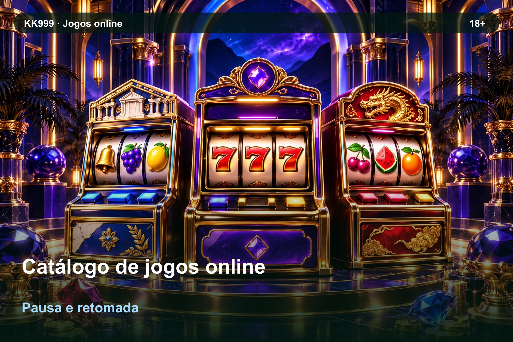 Catálogo de jogos online: pausa e retomada da consulta | KK999, ilustração temática gerada por IA