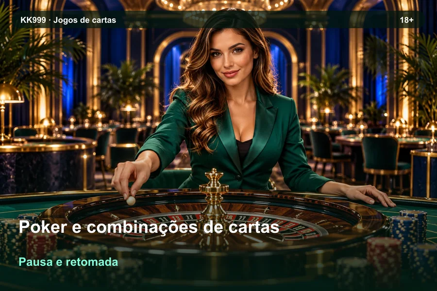 Poker e combinações de cartas: pausa e retomada da consulta | KK999, ilustração temática gerada por IA