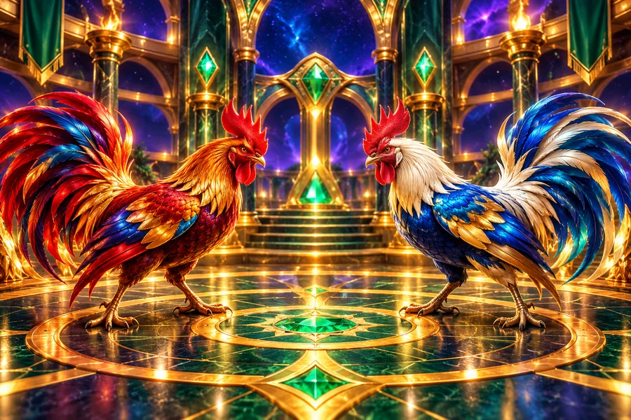 Duelo virtual de galos — imagem temática ilustrativa